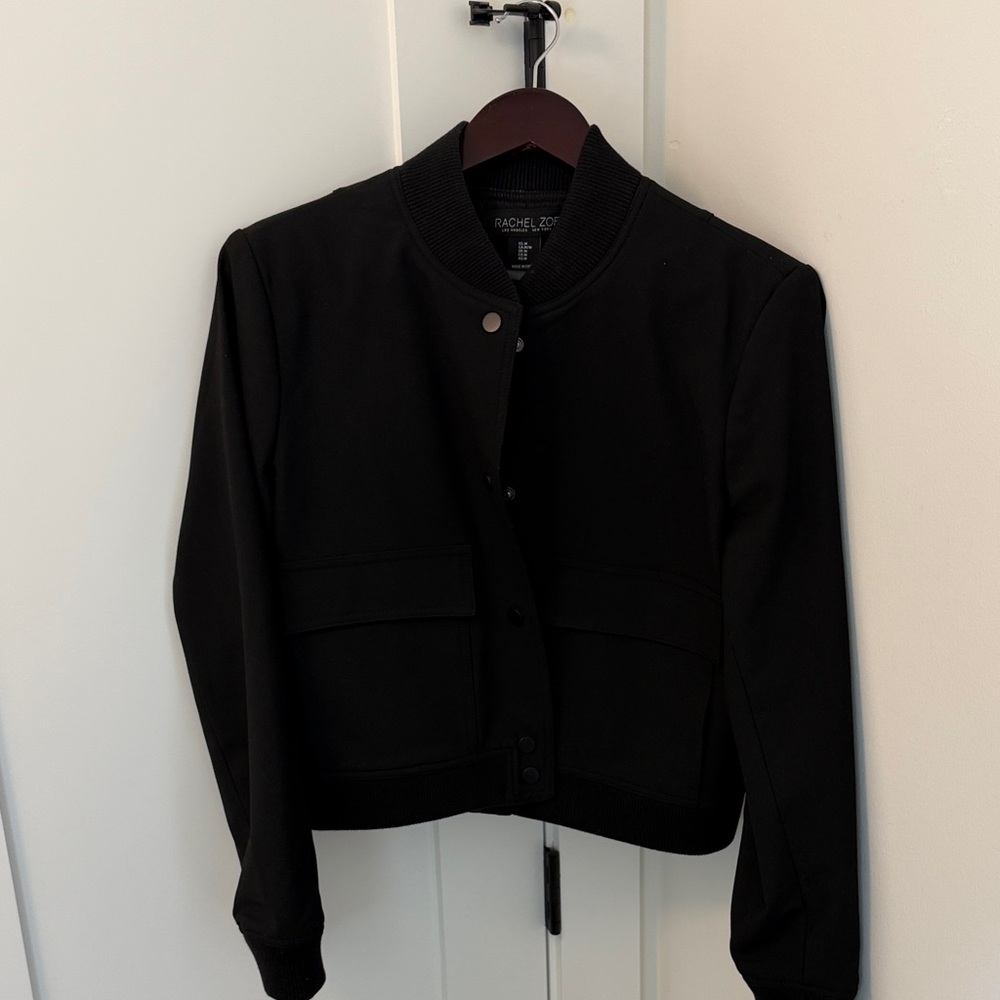 Rachel Zoe Matte Black Cropped Bomber Jacket
